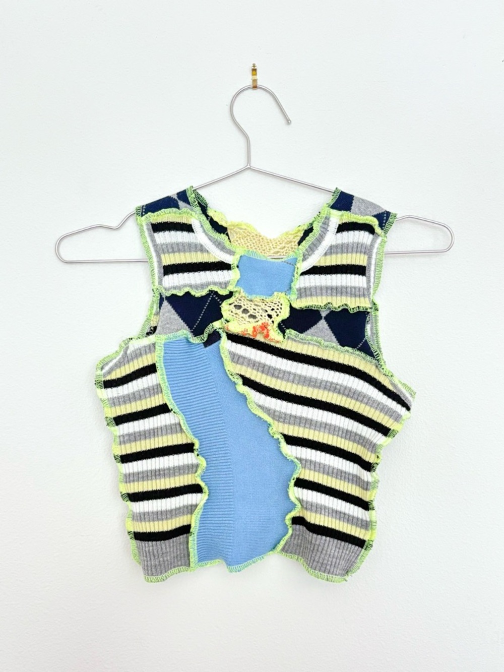 rua carlota patchwork knit tank - UK indie designer preppy black white argyle XS